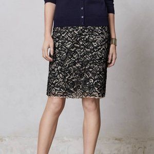 Anthropologie Black Cream Lace Pencil Skirt XS
